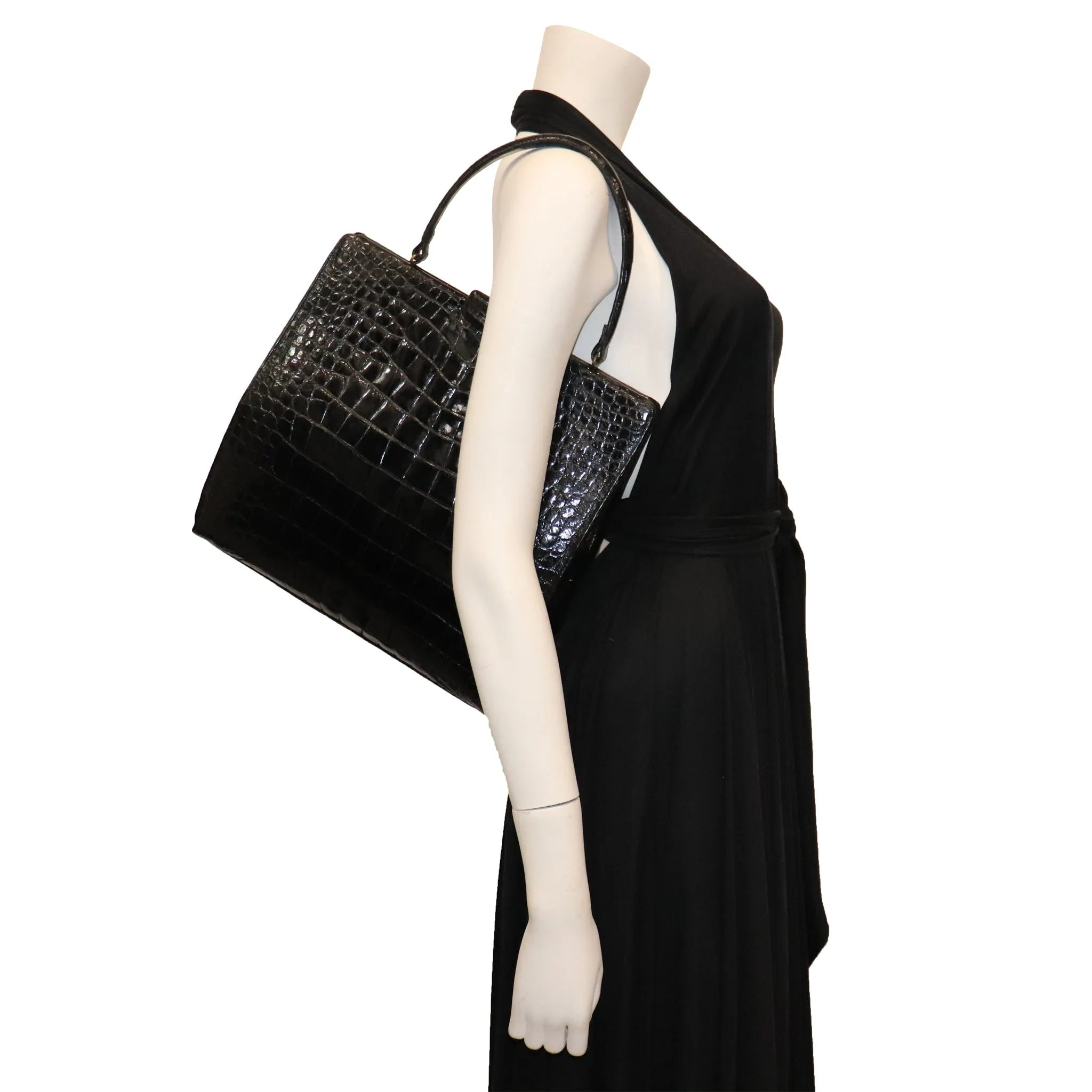 Lucille de Paris Large Crocodile Top Handle Bag