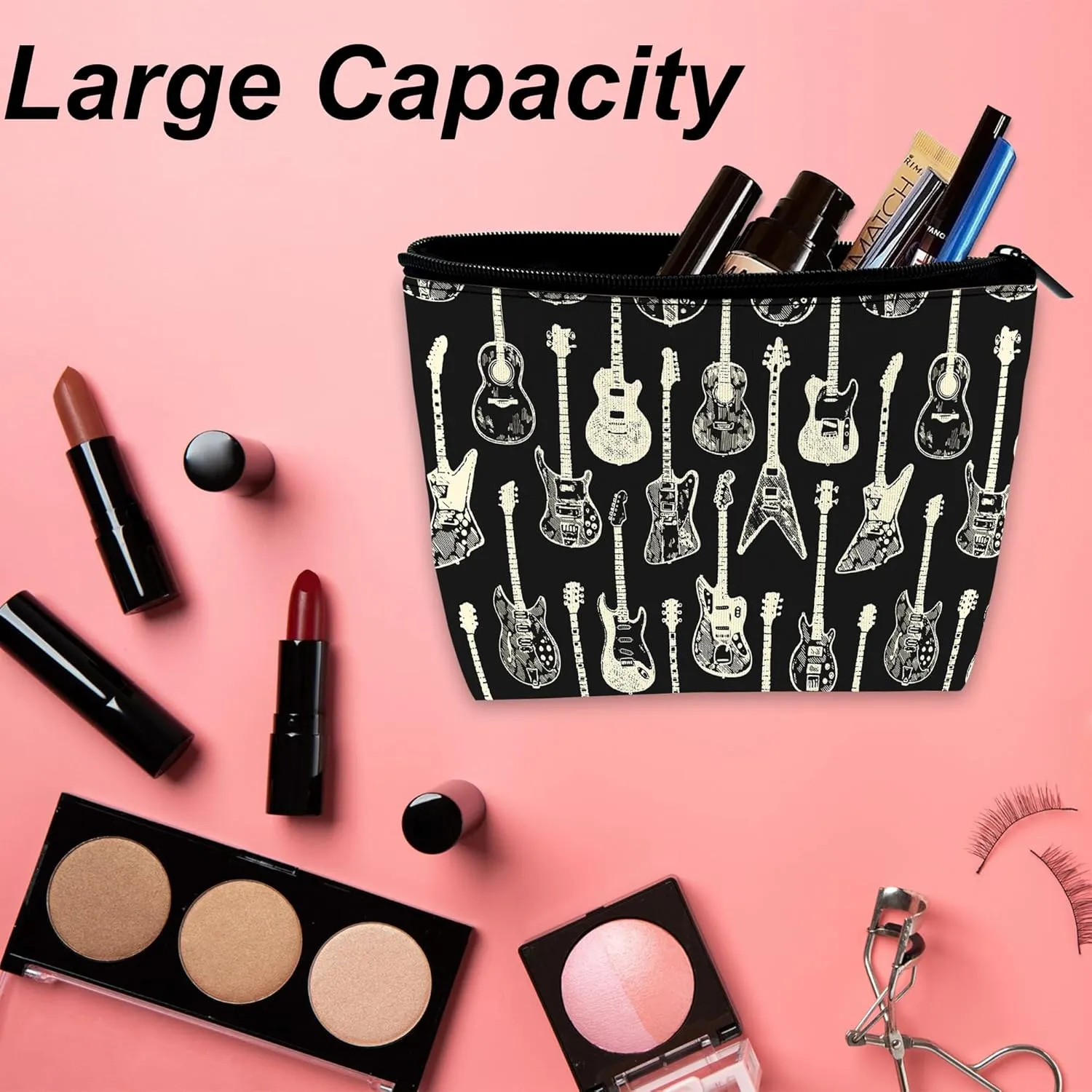 Makeup Bag Colorful Electric Guitar Cosmetic Bag for Women, Waterproof Large Capacity Travel Toiletry Organizer 9.55.9 Inch