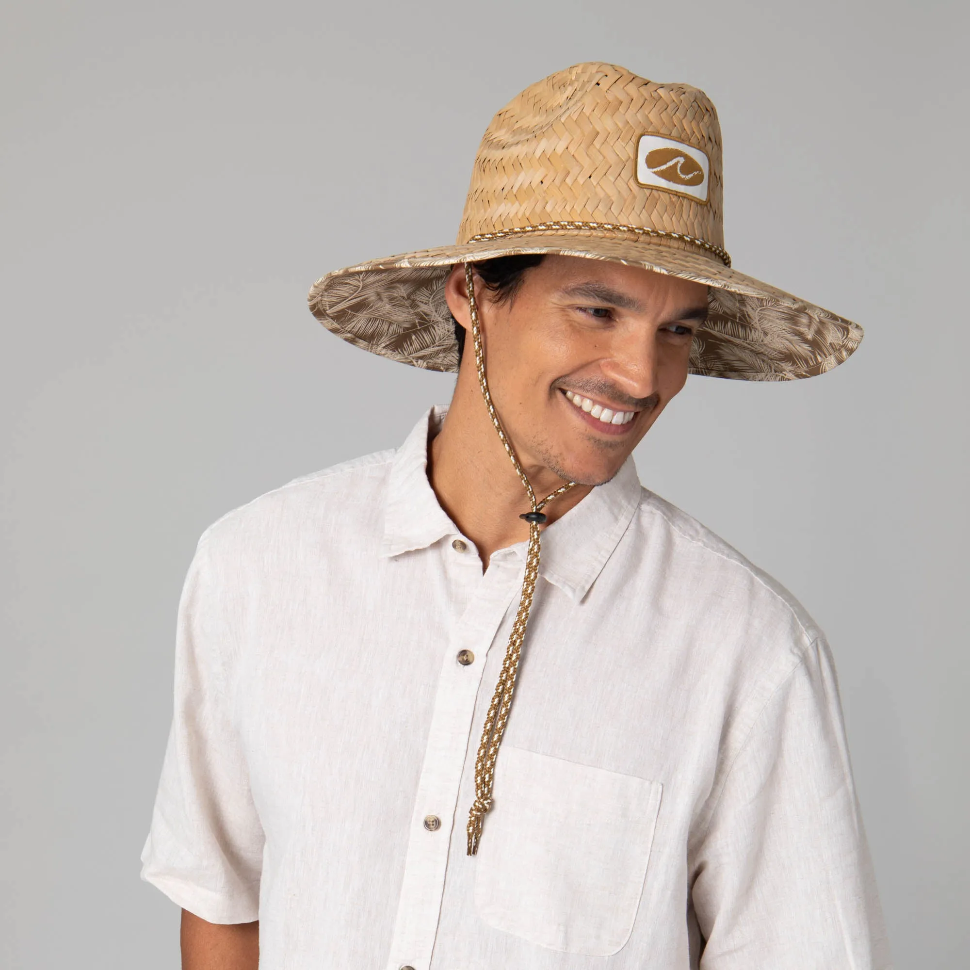Mens Rush Straw Lifeguard with Tropical Palm Leaf Under-brim