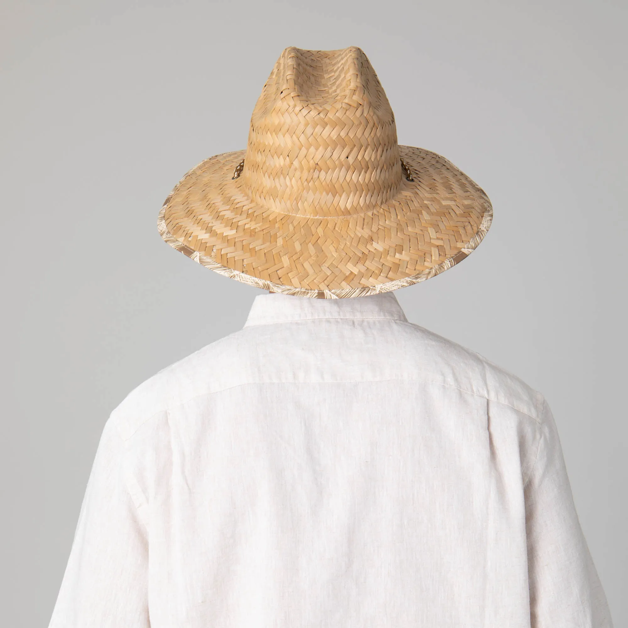 Mens Rush Straw Lifeguard with Tropical Palm Leaf Under-brim
