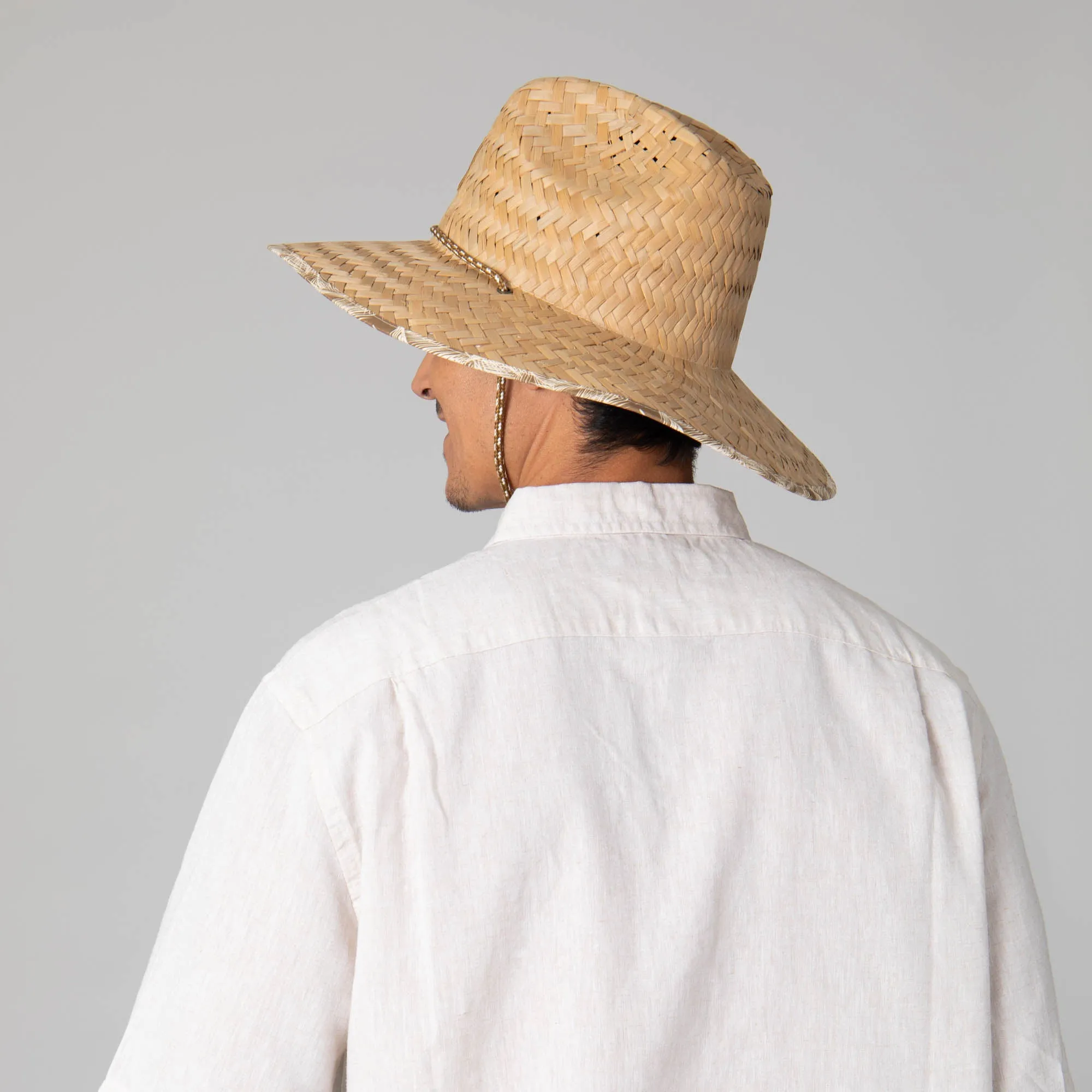 Mens Rush Straw Lifeguard with Tropical Palm Leaf Under-brim
