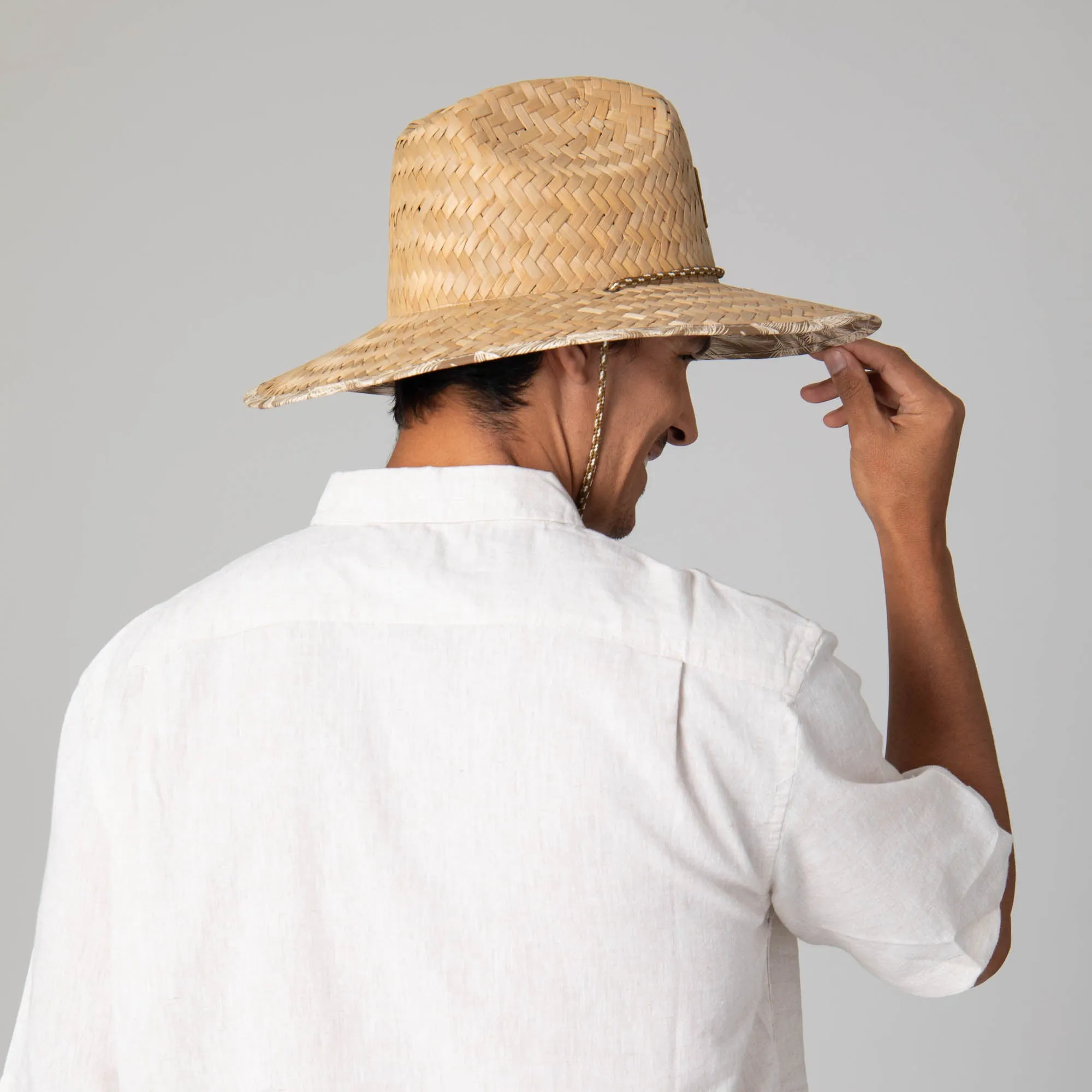 Mens Rush Straw Lifeguard with Tropical Palm Leaf Under-brim