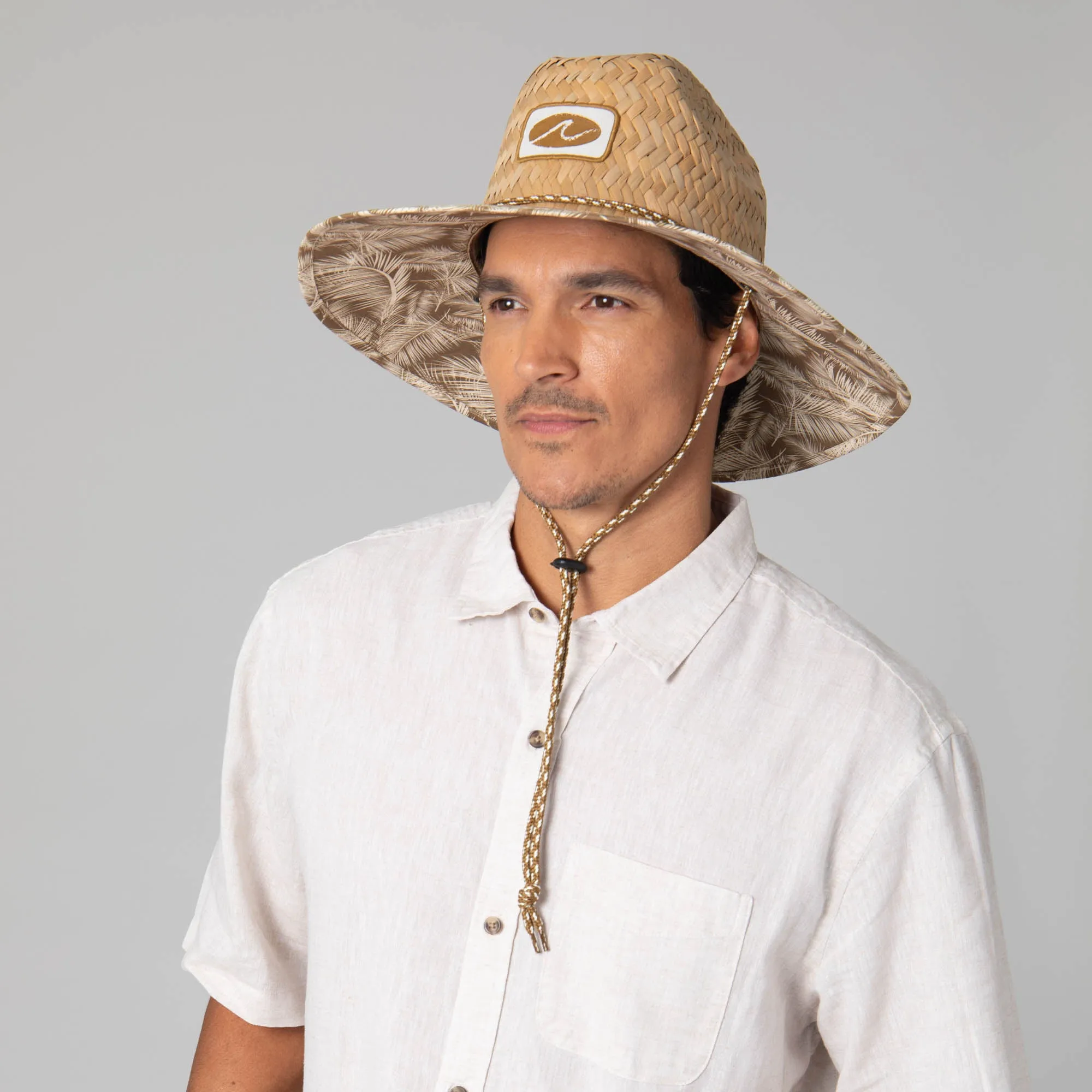 Mens Rush Straw Lifeguard with Tropical Palm Leaf Under-brim