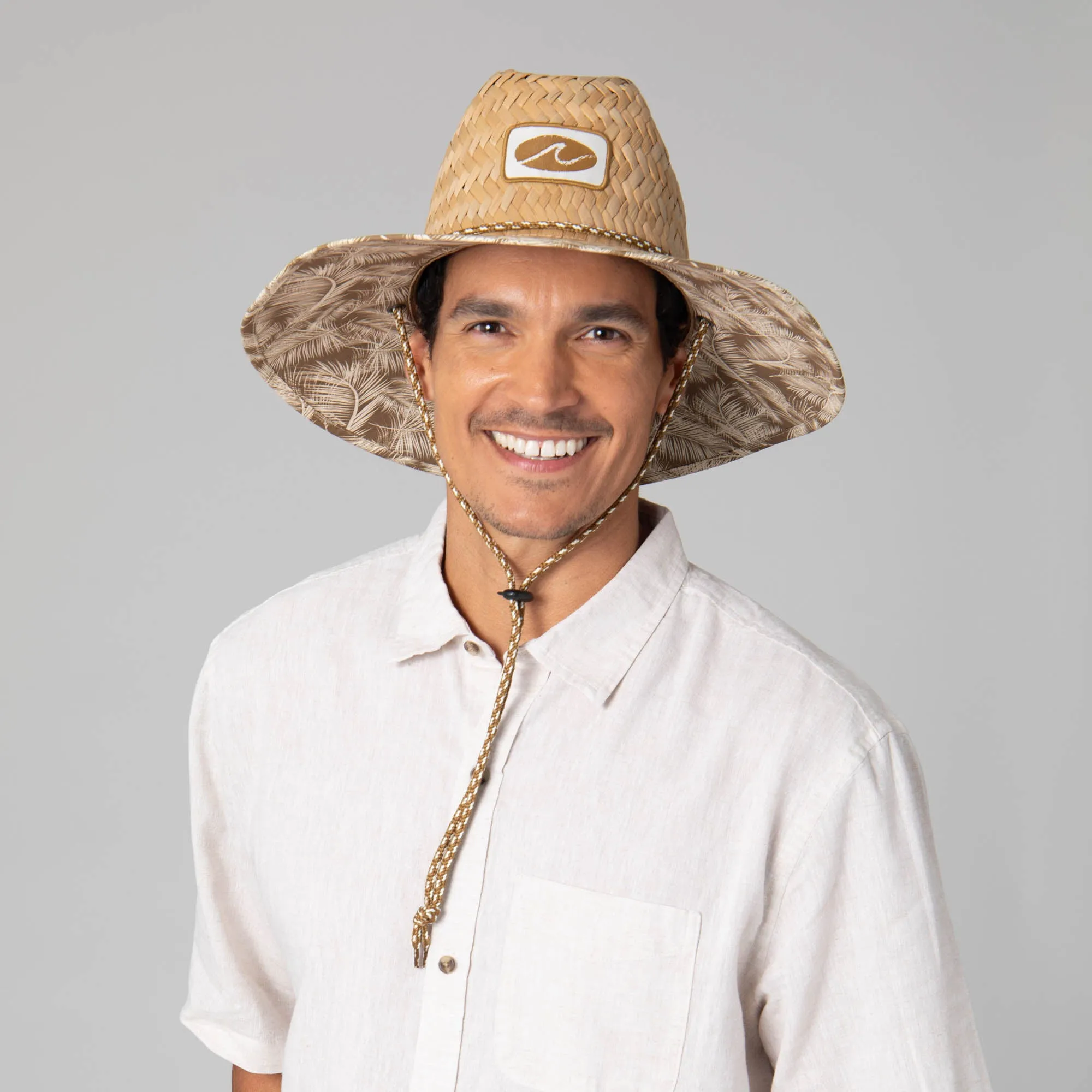 Mens Rush Straw Lifeguard with Tropical Palm Leaf Under-brim