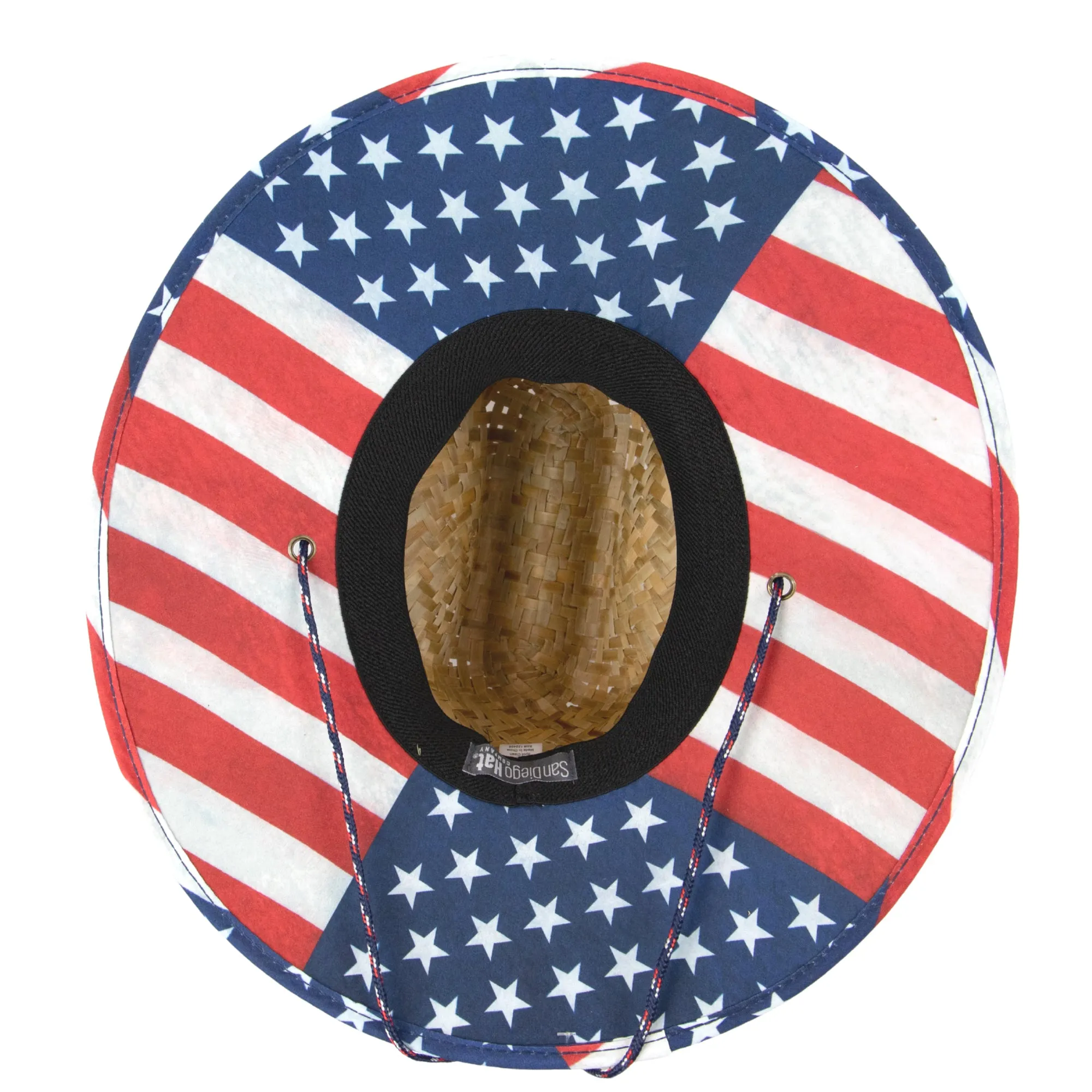 Men's rush straw lifeguard with under brim print and adjustable chin cord