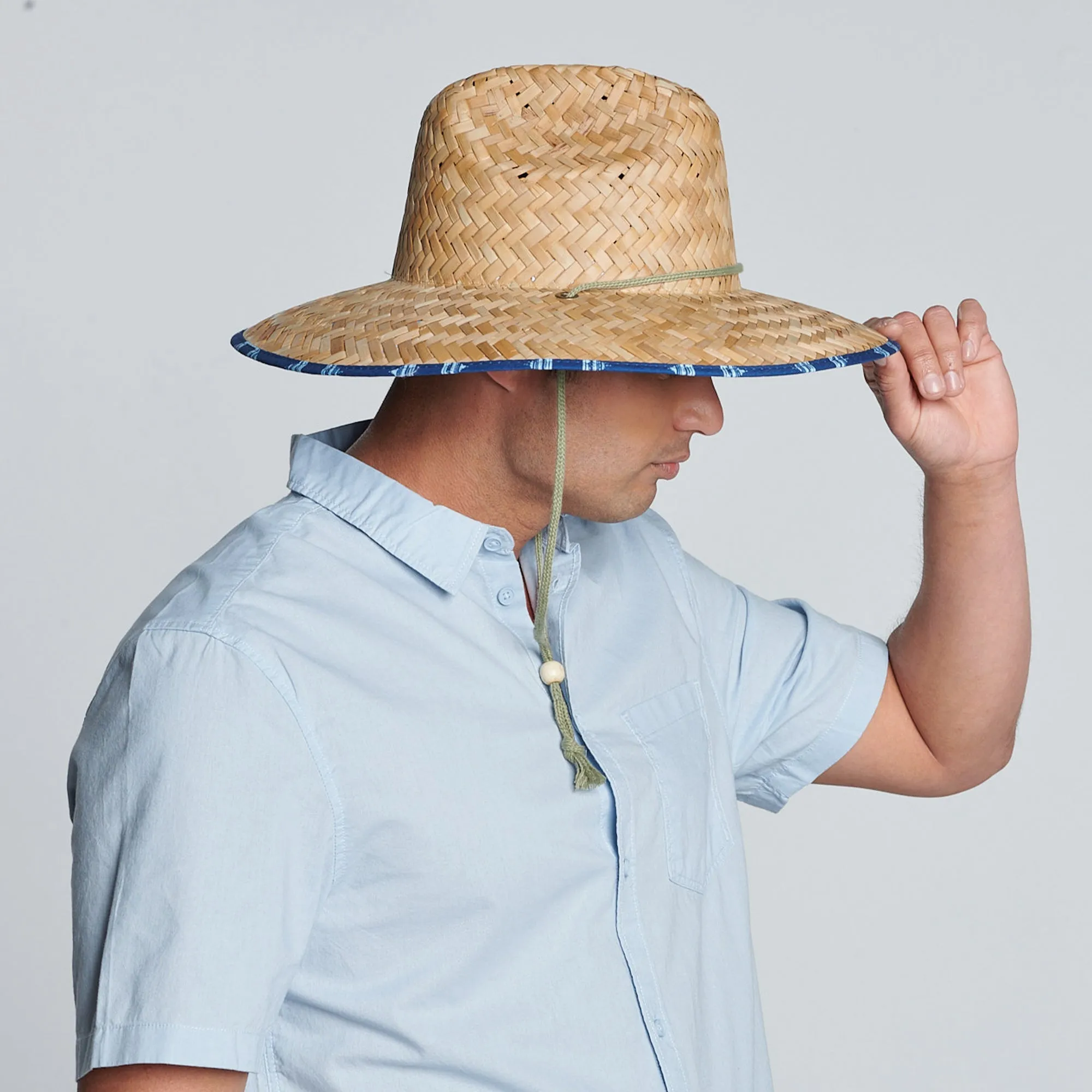 Men's rush straw lifeguard with under brim print and adjustable chin cord