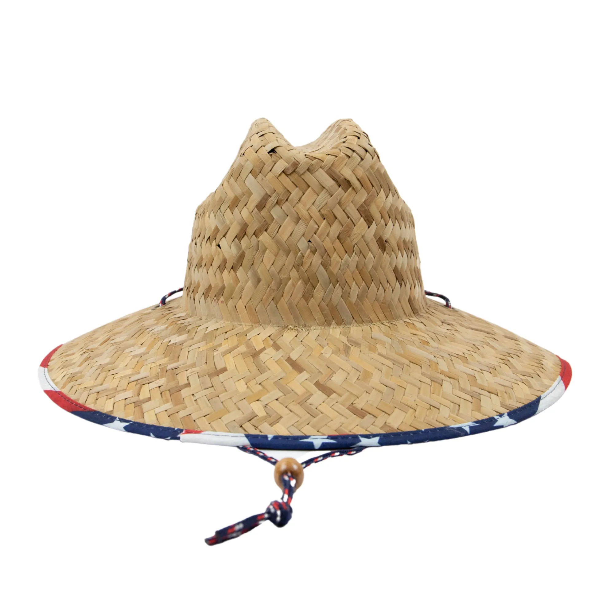 Men's rush straw lifeguard with under brim print and adjustable chin cord