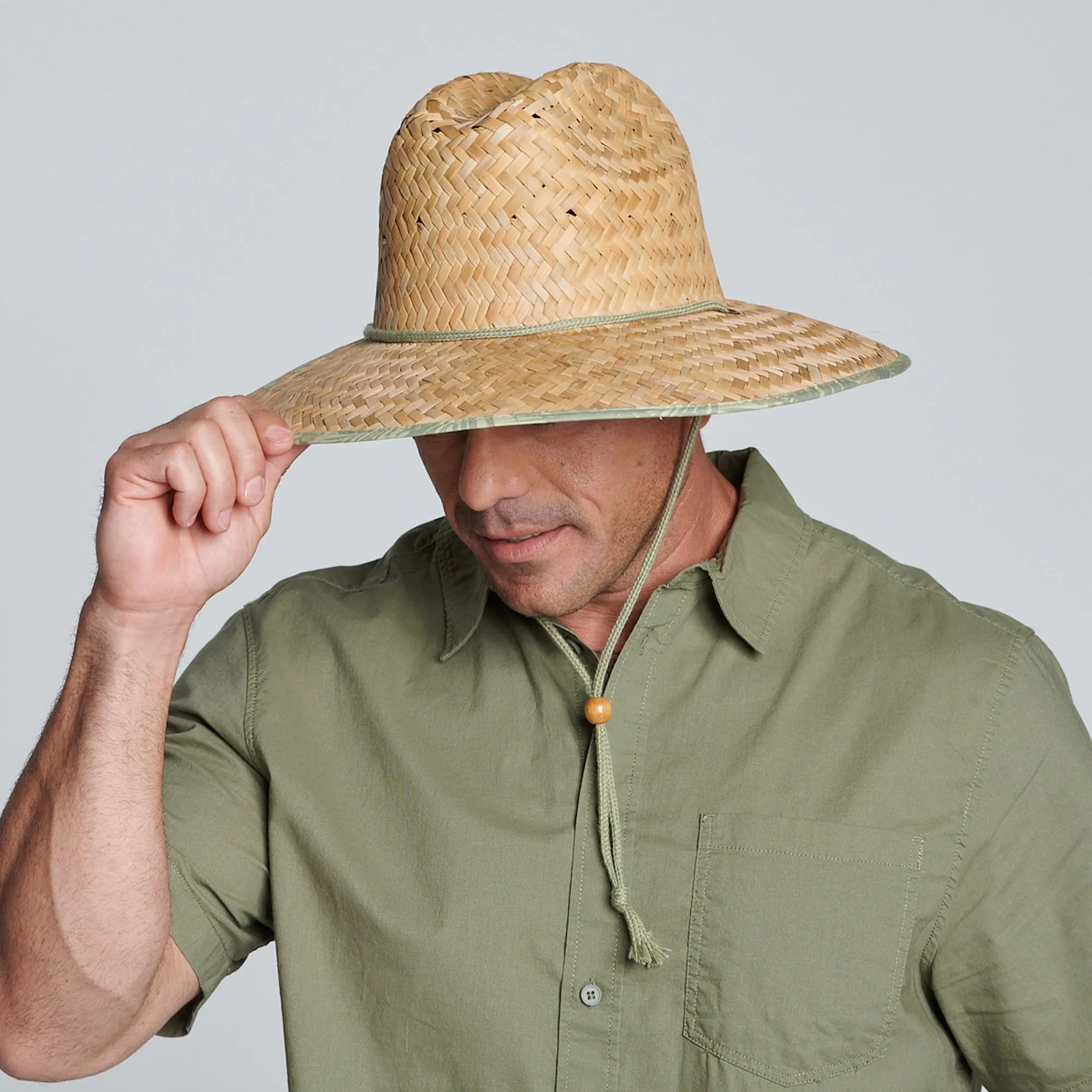 Men's rush straw lifeguard with under brim print and adjustable chin cord