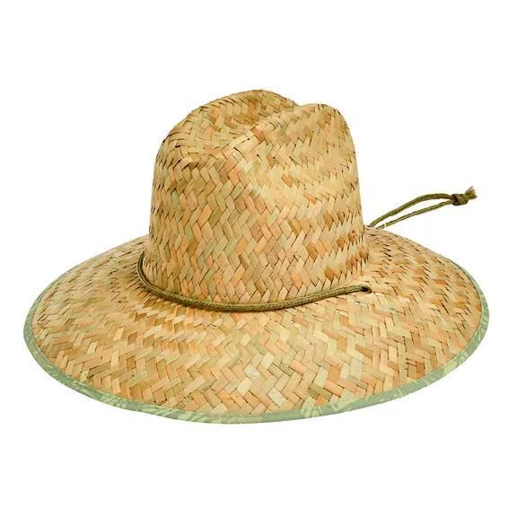 Men's rush straw lifeguard with under brim print and adjustable chin cord