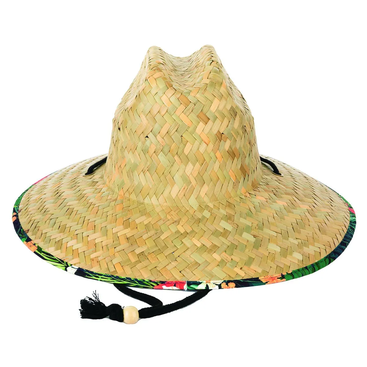 Men's rush straw lifeguard with under brim print and adjustable chin cord