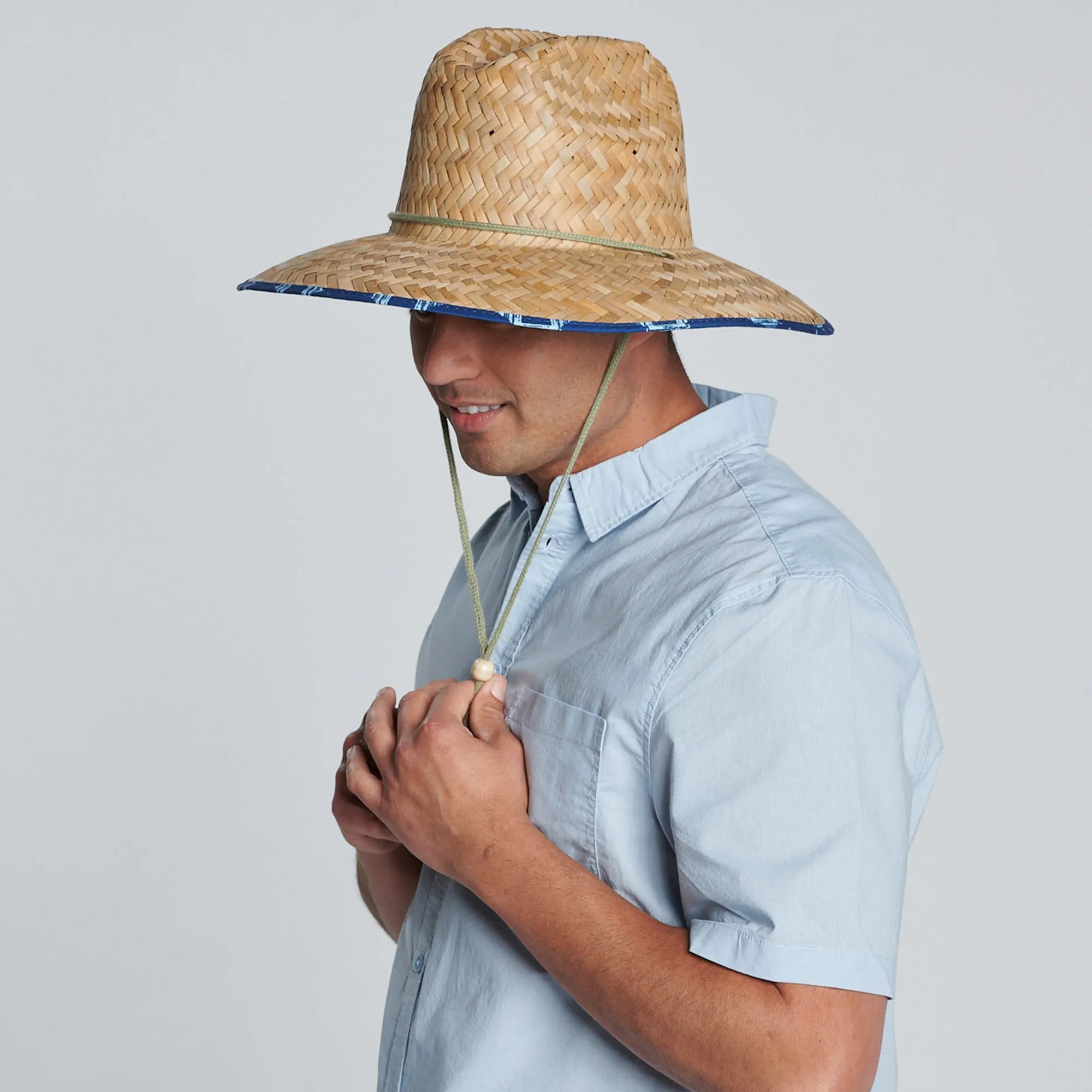 Men's rush straw lifeguard with under brim print and adjustable chin cord