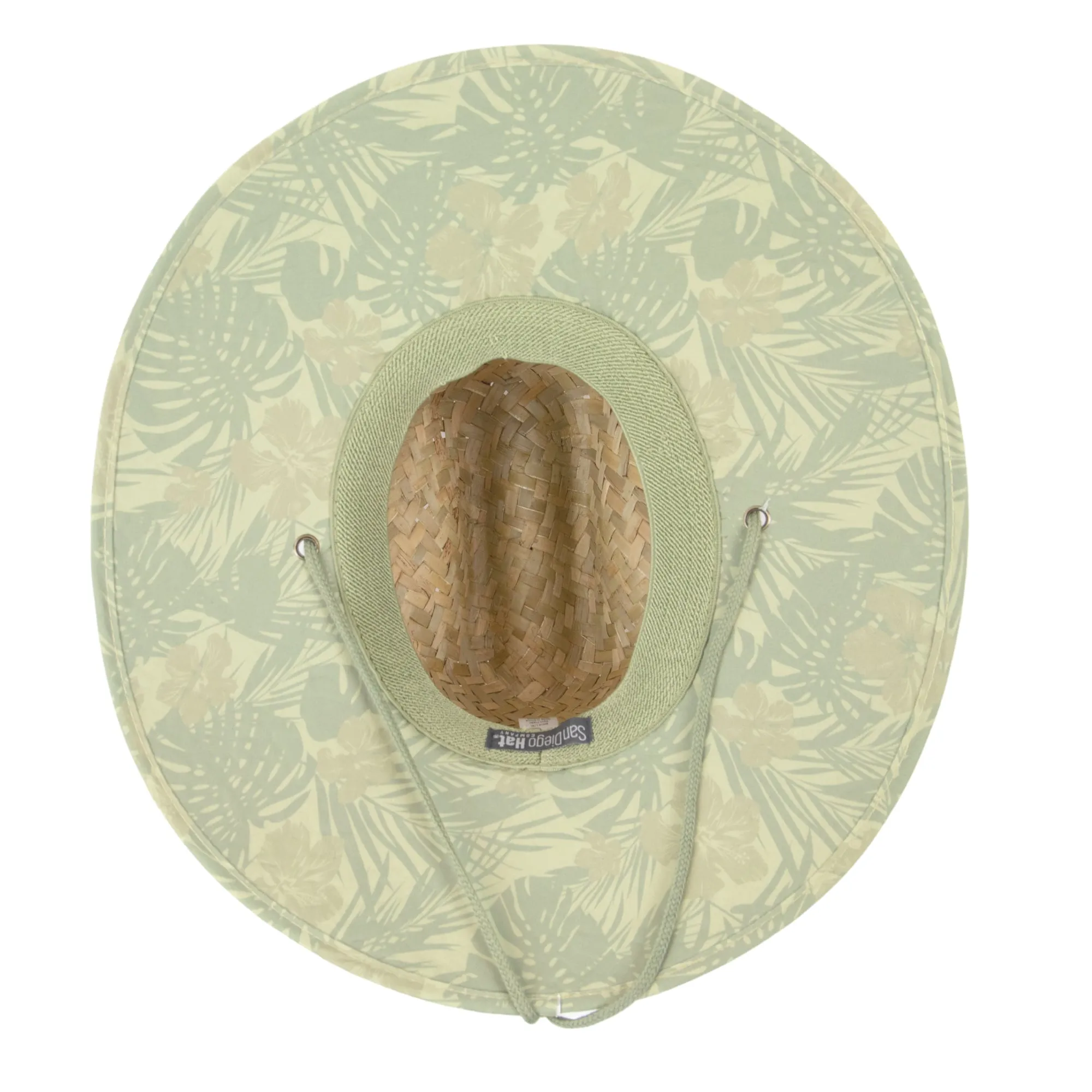 Men's rush straw lifeguard with under brim print and adjustable chin cord