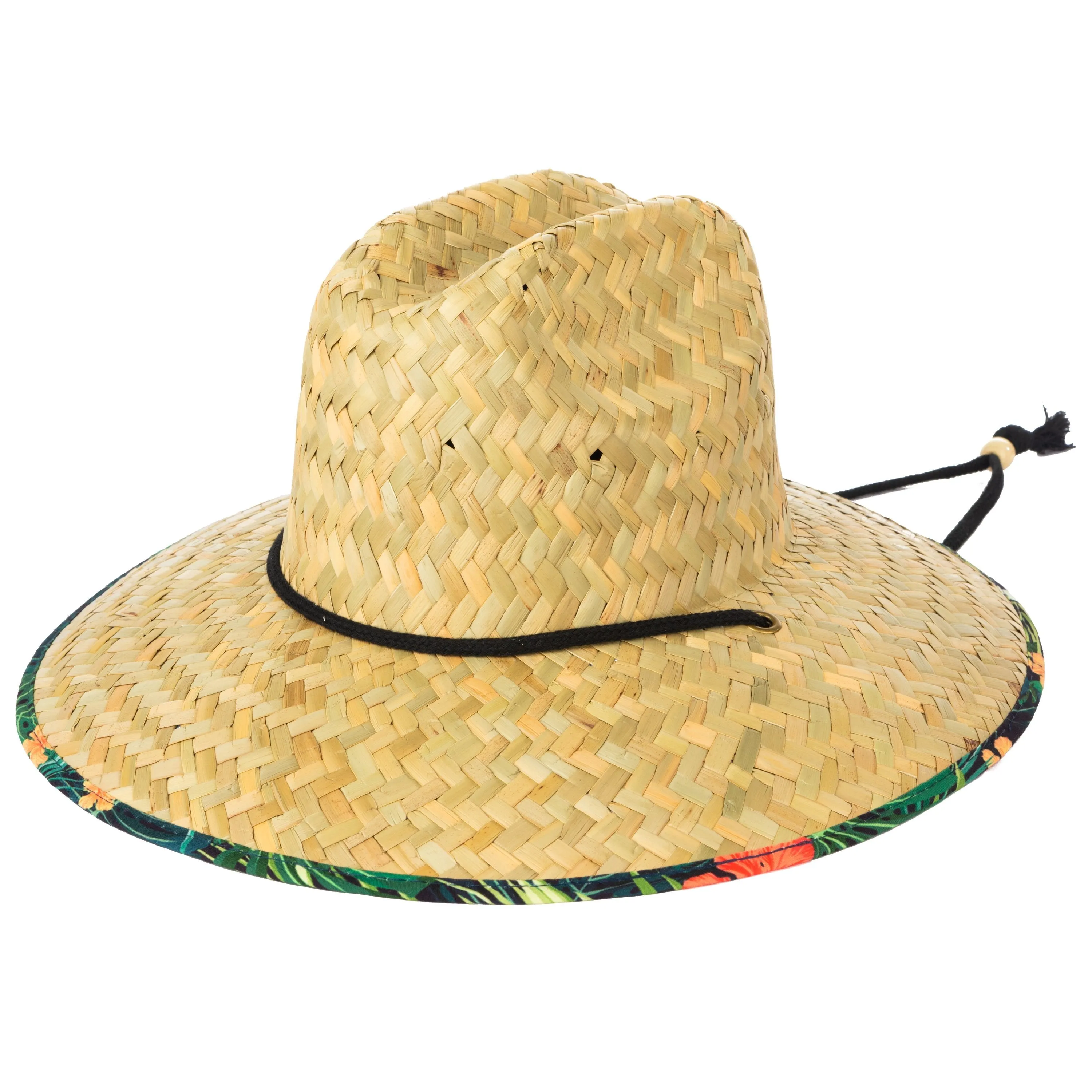 Men's rush straw lifeguard with under brim print and adjustable chin cord