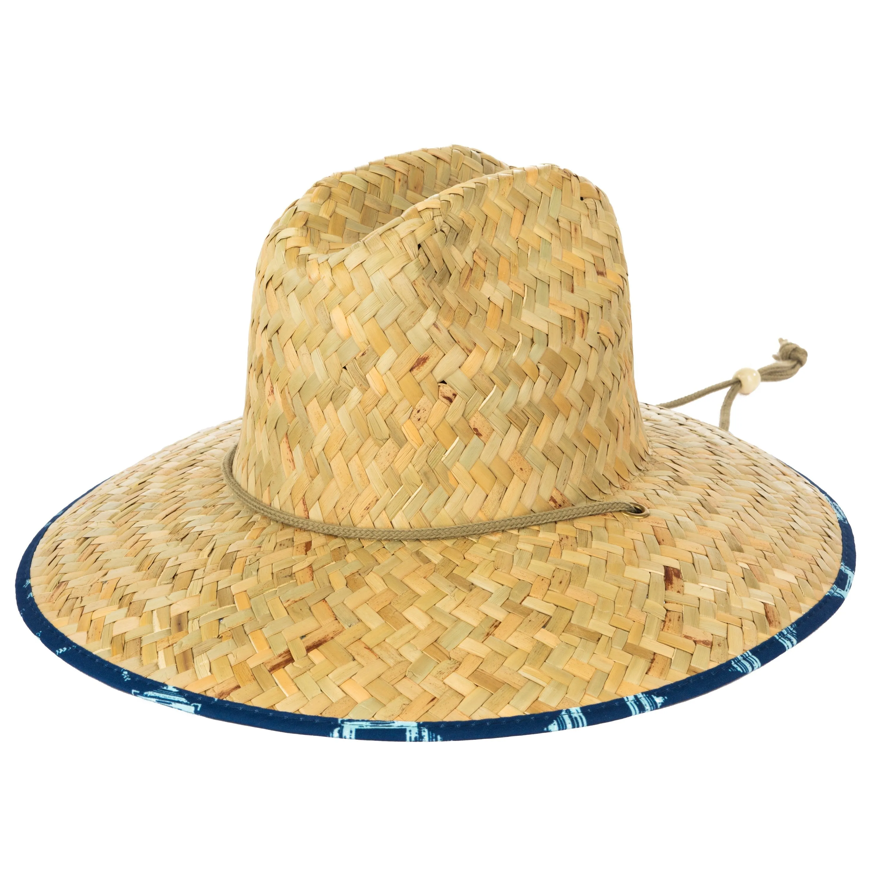Men's rush straw lifeguard with under brim print and adjustable chin cord