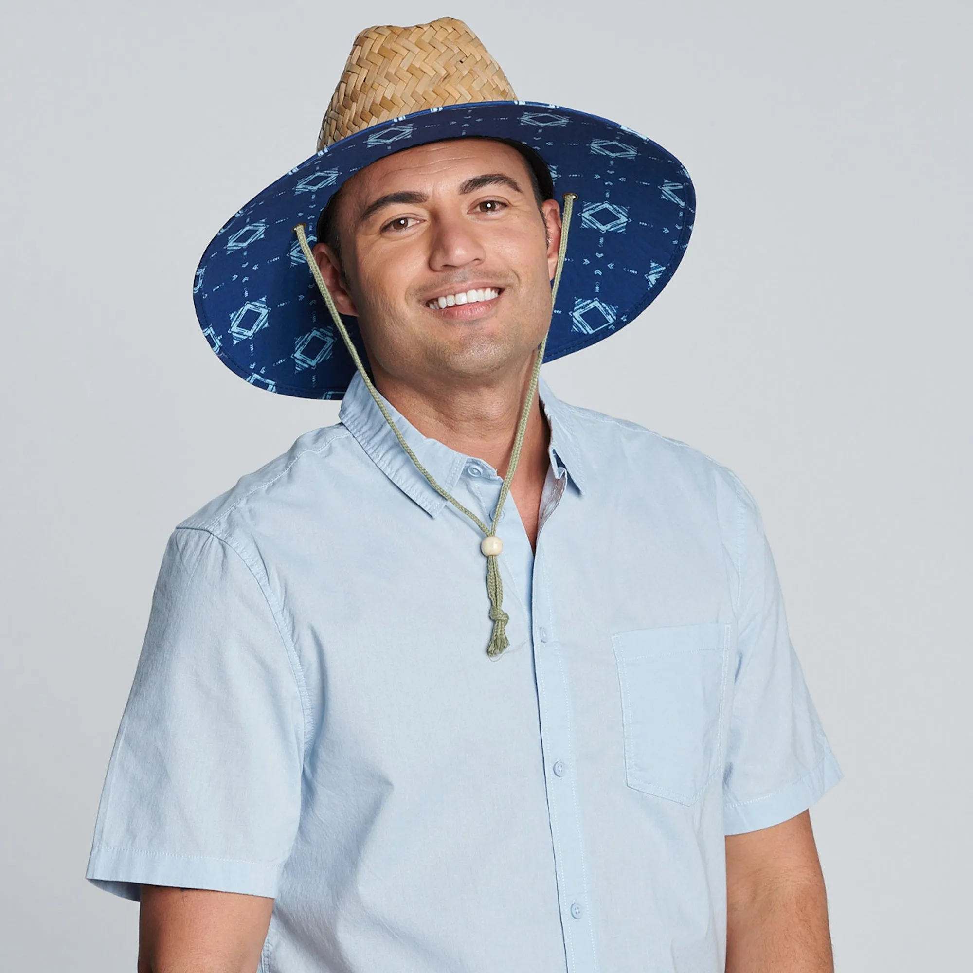 Men's rush straw lifeguard with under brim print and adjustable chin cord