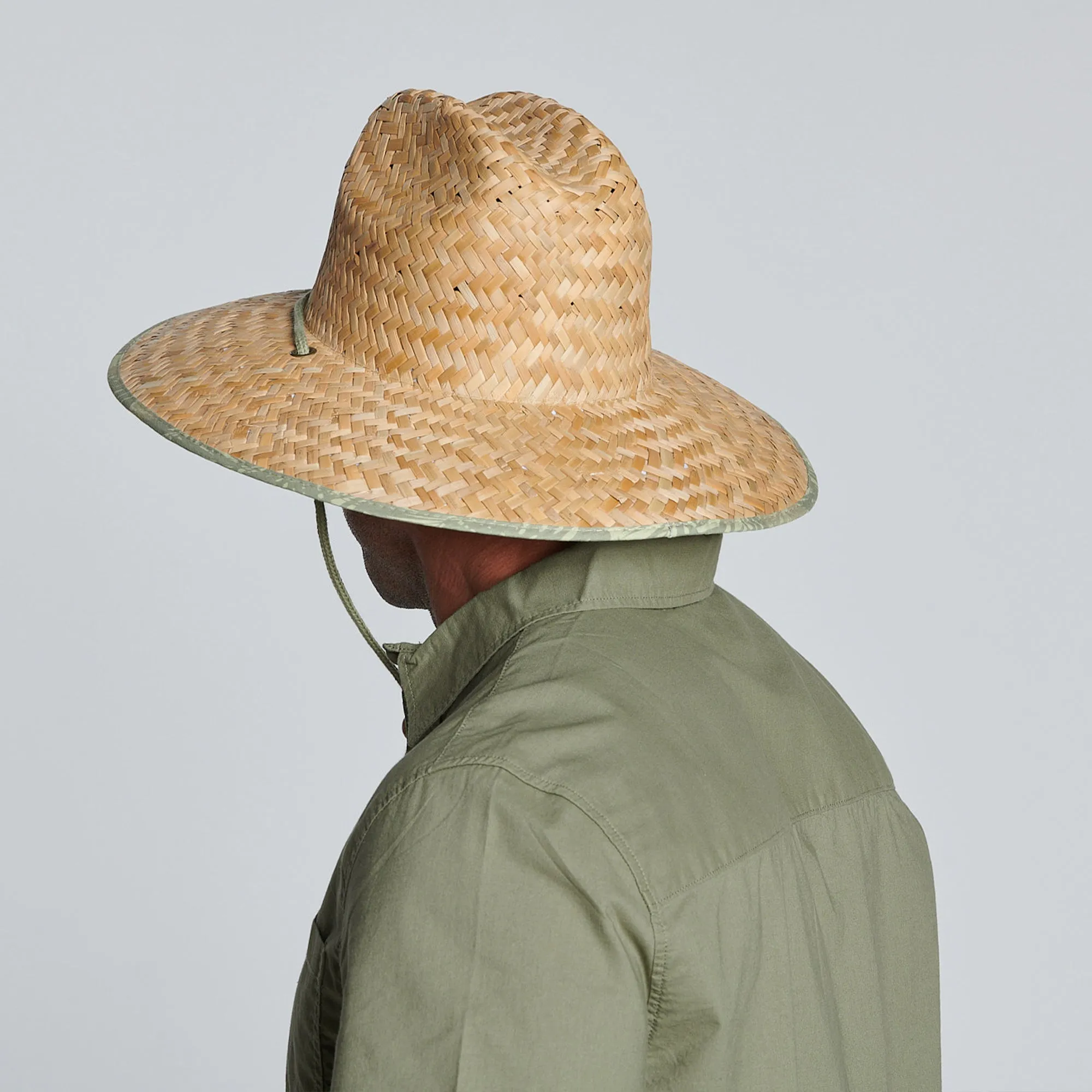 Men's rush straw lifeguard with under brim print and adjustable chin cord