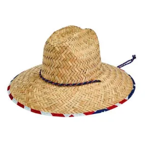 Men's rush straw lifeguard with under brim print and adjustable chin cord