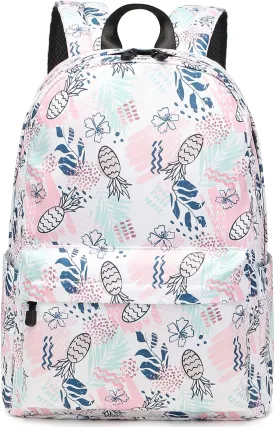 MIRLEWAIY Girls School Daypack Travel Backpack Water-resistent Bookbag Primary School Bag for Girls, Pineapple and Folwer