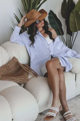 My Boyfriends Blue Striped Oversized Button Up