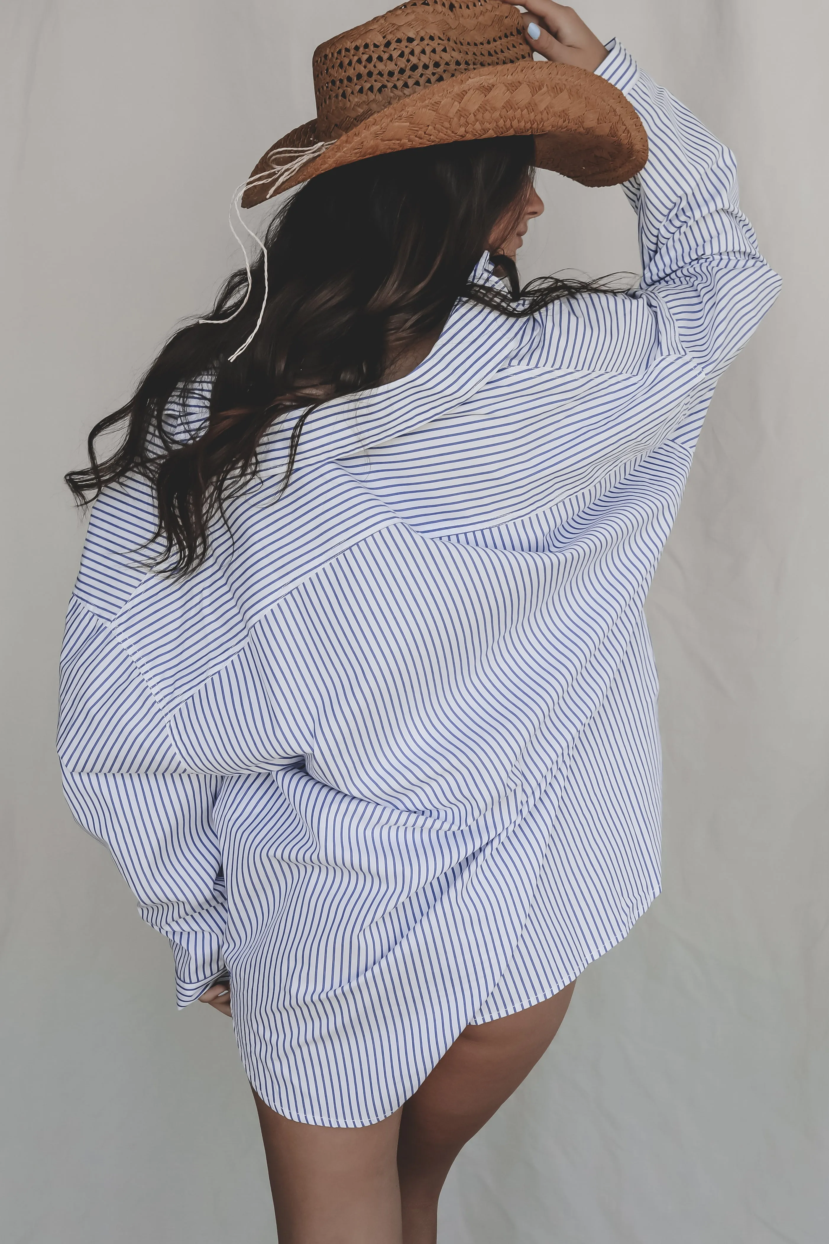 My Boyfriends Blue Striped Oversized Button Up