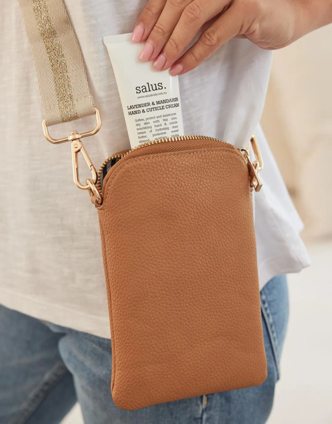 On The Go Bag - Tan/Natural Gold Stripe