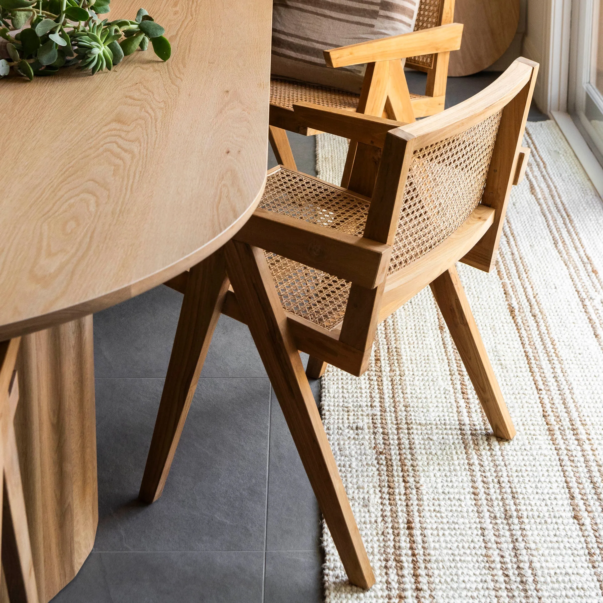 Ossie Rug/Runner | White With Natural Stripe