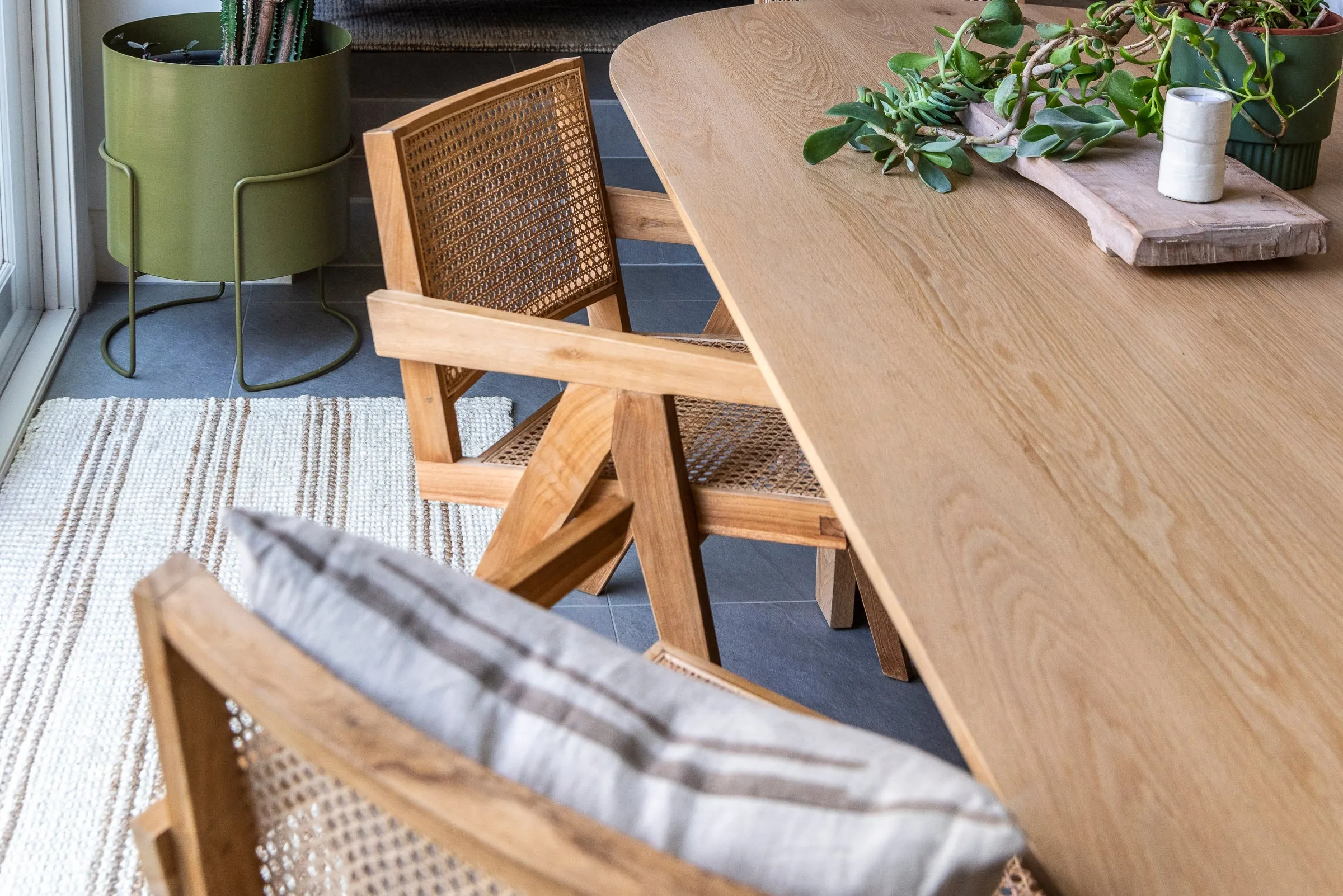 Ossie Rug/Runner | White With Natural Stripe