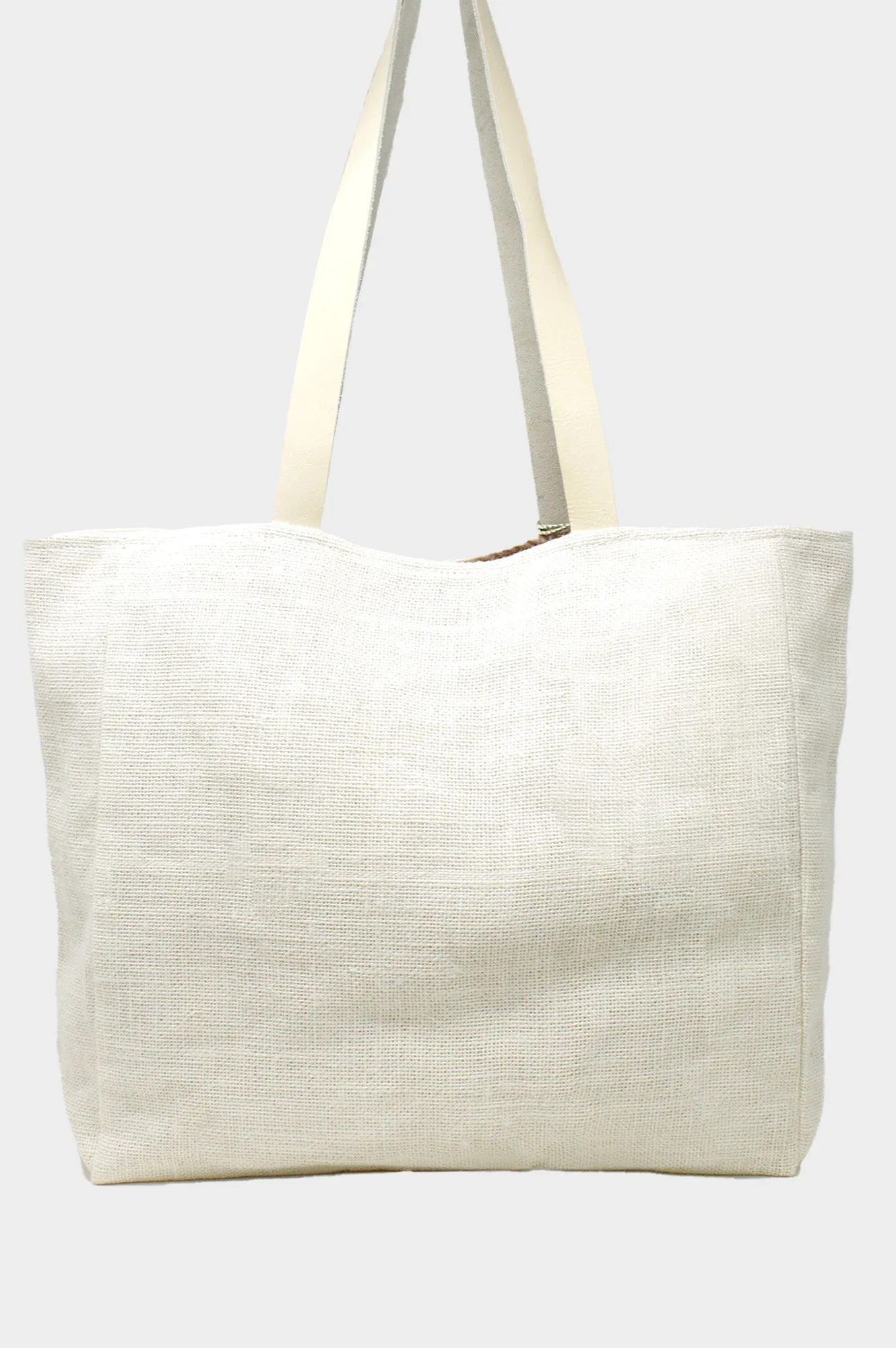Palm Tree Jute Beach Bag | White/Light Gold