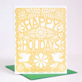 papel picado holiday card, gold metallic folk art Christmas card, ornate Christmas card