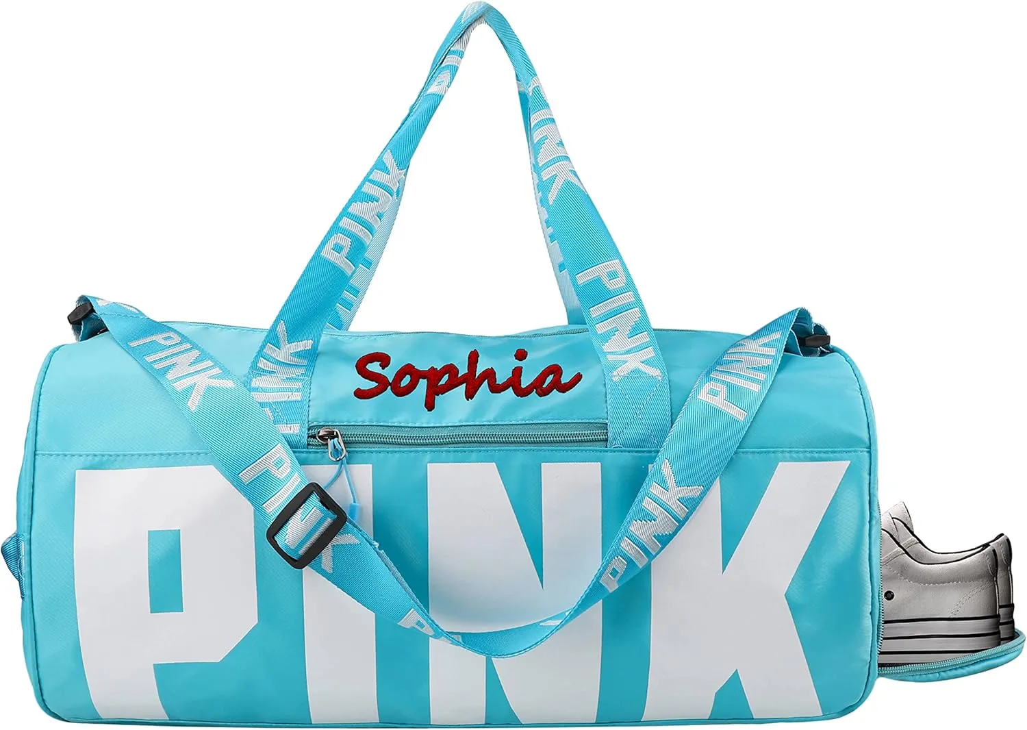 Personalized Gym Bag Custom Embroidered Name Duffel Bag Sports Gym Bag Travel Handbag Holdall Bag Overnight Weekend Shoulder Tote Bag with Shoes Compartment for Swim Sports and Short Trip