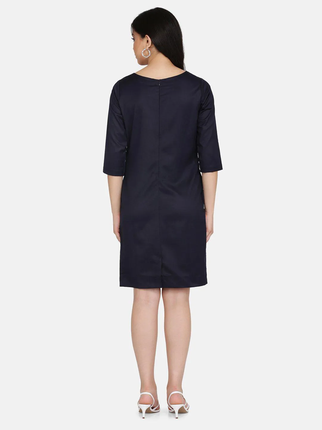 Poly Cotton Workwear Sheath Dress - Navy Blue