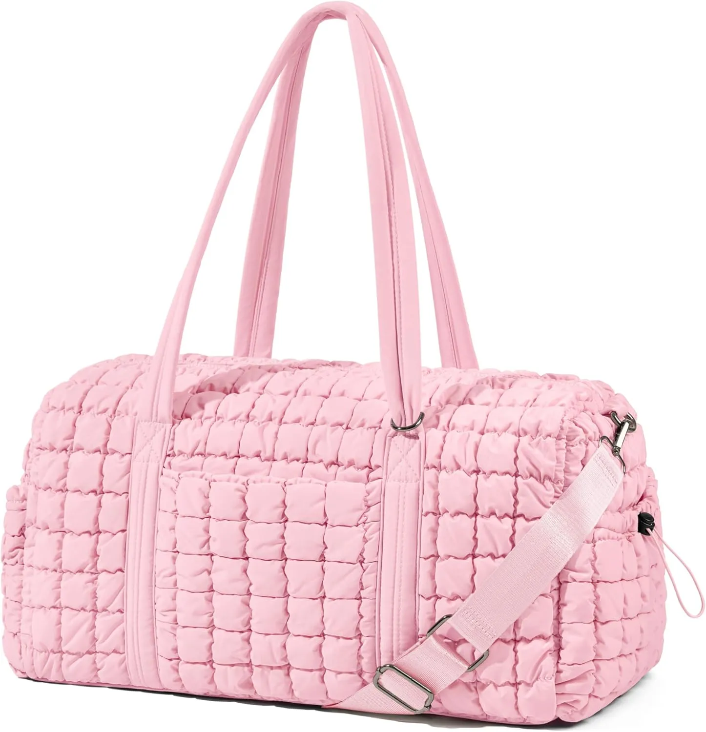 Quilted Travel Duffle Bag for Women Weekender Bag Large Puffer Overnight Bags Soft Puffy Duffel Bag Carry on Gym Bag Lightweight Personal Item Travel Bag for Trips Business Sport Airplane (Light Pink)