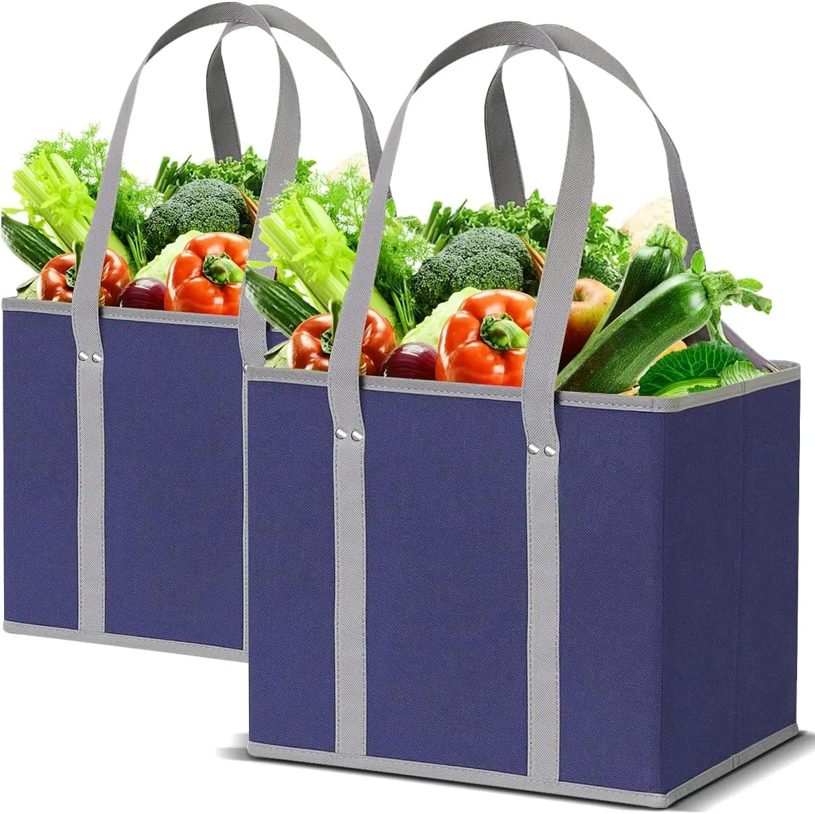 Reusable Grocery Bags, Folding Shopping Bags with reinforced Bottom & Handles, Heavy Duty Reusable Bags for Groceries