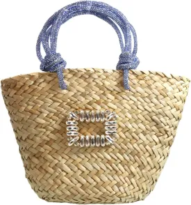 RomanticDesign Women Straw Beach Bag Woven Tote Bag Small Summer Handbag with Rhinestone Handle