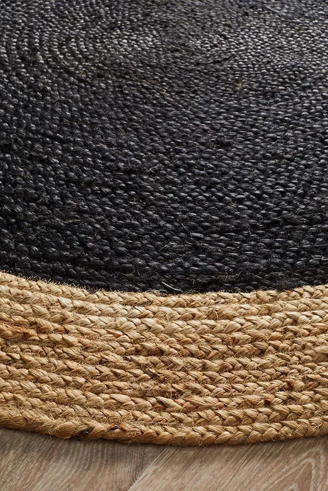 Round Jute Black Rug