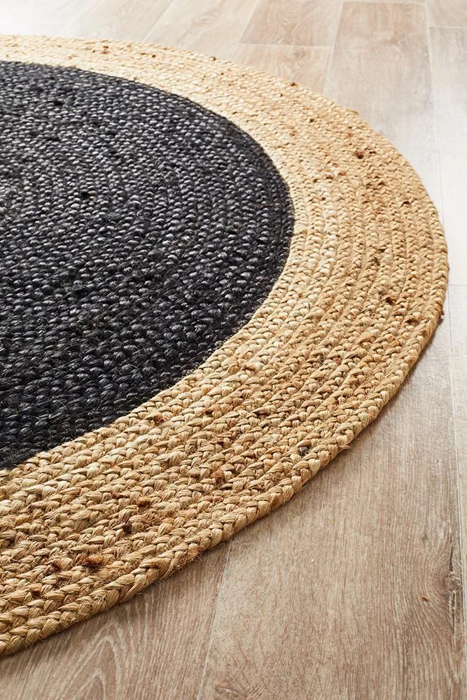 Round Jute Black Rug
