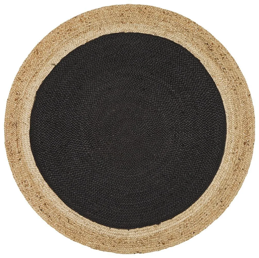 Round Jute Black Rug