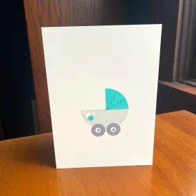 Sale -- Baby Buggy / handmade, cut-paper greeting card