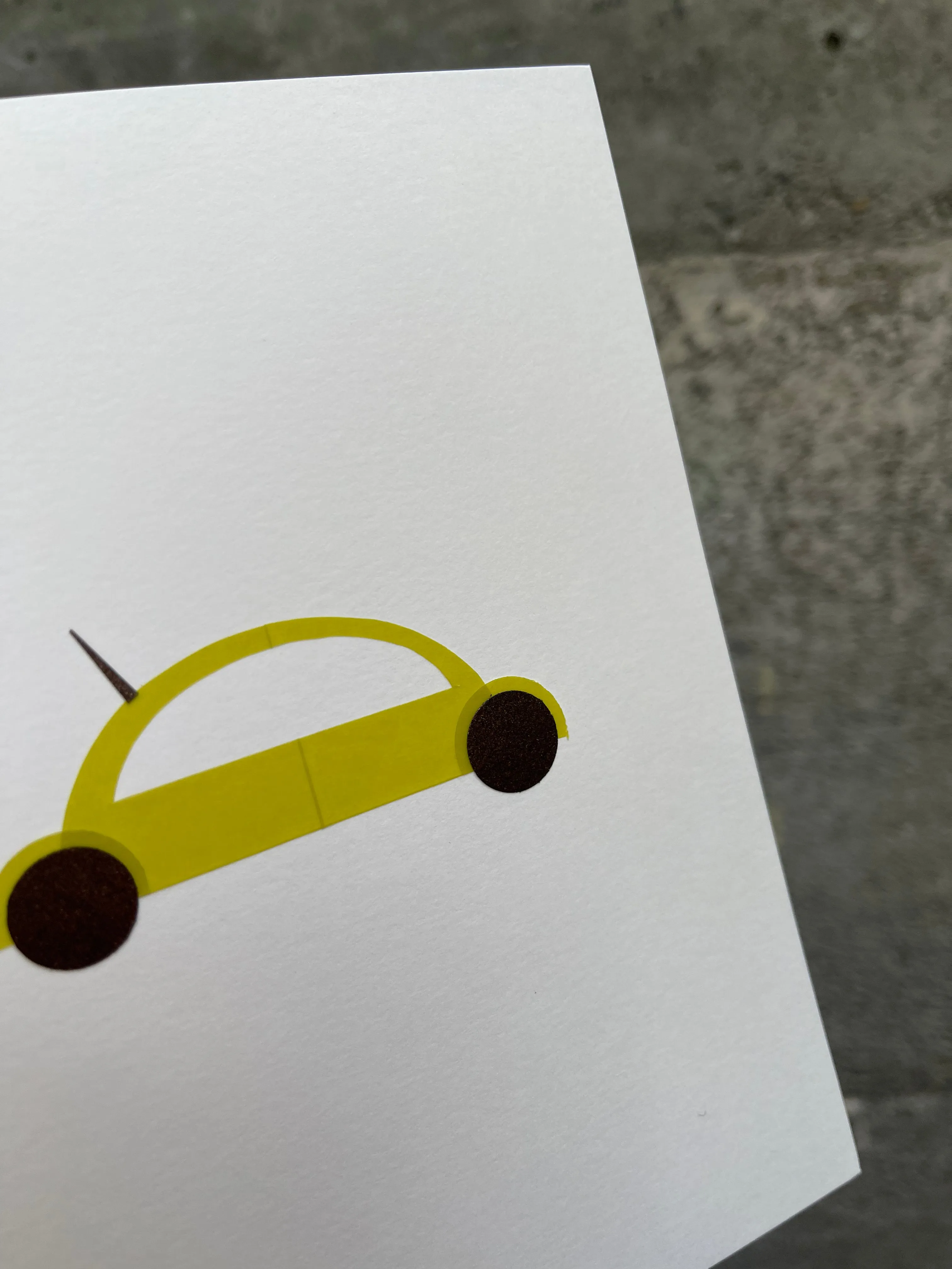 SALE -- Lime Automobile / handmade, cut-paper greeting card