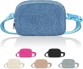 Sherpa Fleece Belt Bag - Crossbody Fanny Pack for Women & Men - Adjustable Strap, Everywhere Bag for Workout, Running, Travelling, Hiking (Blue)