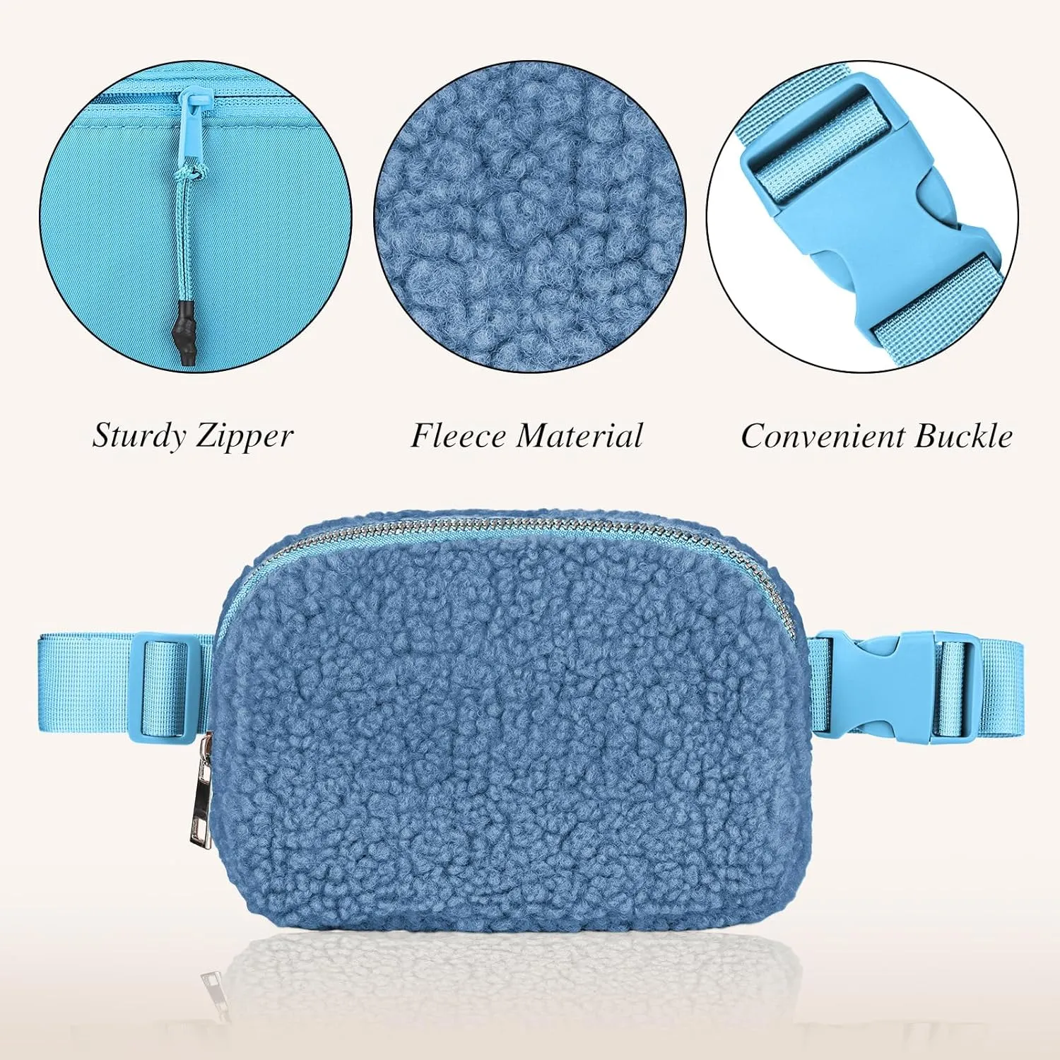 Sherpa Fleece Belt Bag - Crossbody Fanny Pack for Women & Men - Adjustable Strap, Everywhere Bag for Workout, Running, Travelling, Hiking (Blue)