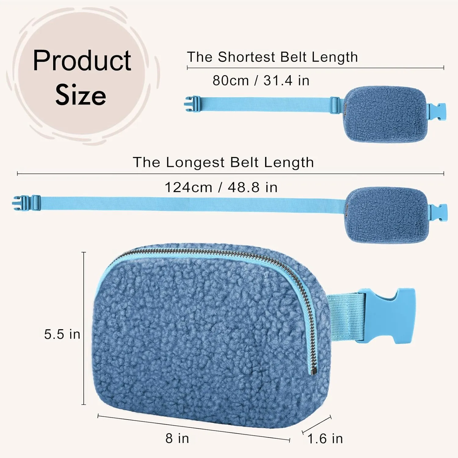 Sherpa Fleece Belt Bag - Crossbody Fanny Pack for Women & Men - Adjustable Strap, Everywhere Bag for Workout, Running, Travelling, Hiking (Blue)
