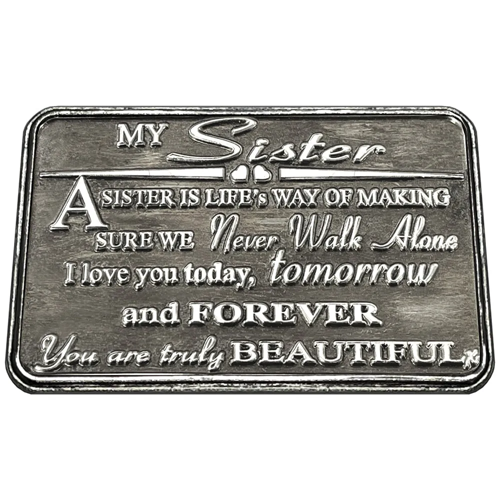 Sister Sentimental Metal Wallet or Purse Keepsake Card Gift - Cute Thoughtful Gift Set From Brother Sister Step-Brother Step-Sister