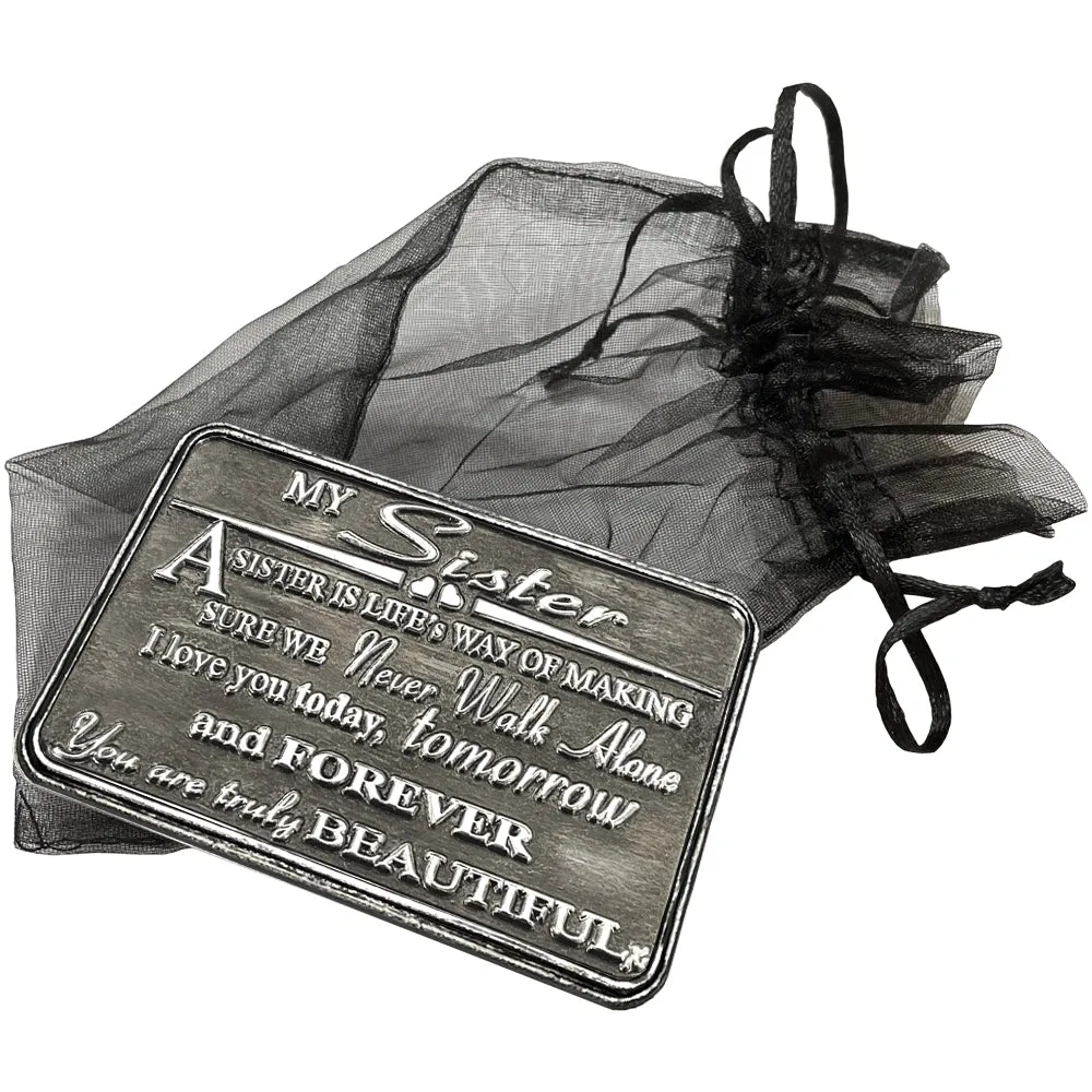 Sister Sentimental Metal Wallet or Purse Keepsake Card Gift - Cute Thoughtful Gift Set From Brother Sister Step-Brother Step-Sister