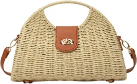 Straw Crossbody Bag for Women Hand Woven Rattan Beach Handbag Top Handle Shoulder Bags Purse for Travel Vacation