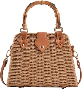Straw Purses for Women Trendy Summer Woven Tote Bag Straw Basket Crossbody Wicker Purses and Handbags with Bamboo Handle