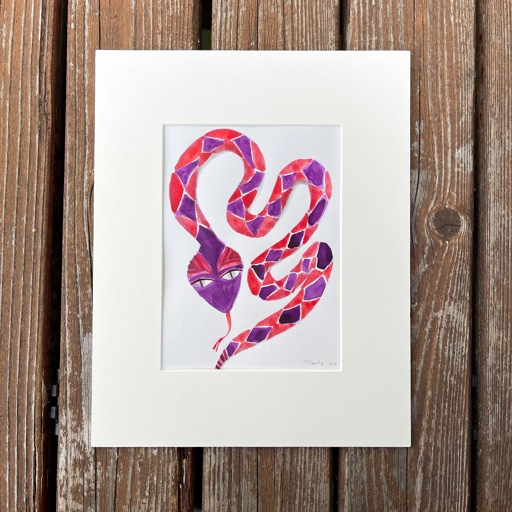 Stylish Snake / original matted painting