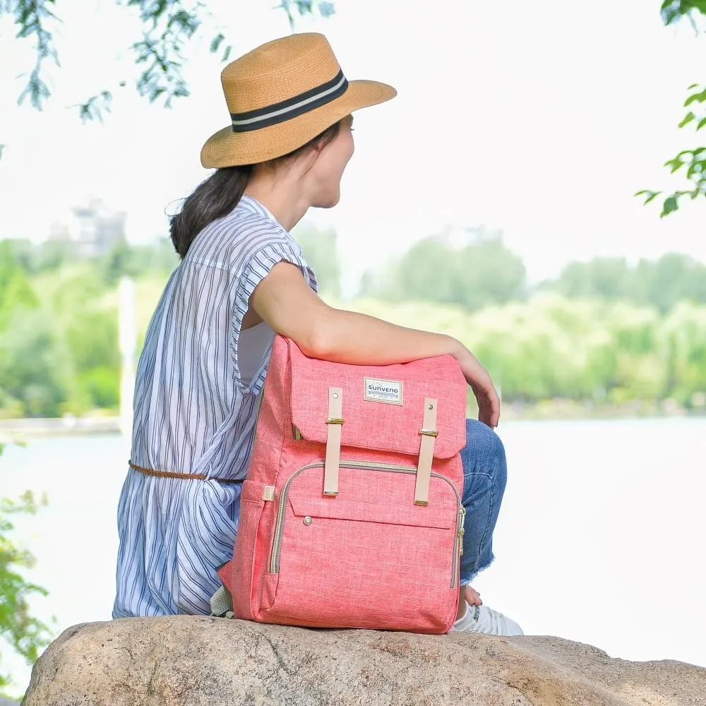 SUNVENO Baby Diaper Bag Backpack Nappy Changing Waterproof Function Organizer Large Stylish Mommy Bag Backpack-Pink
