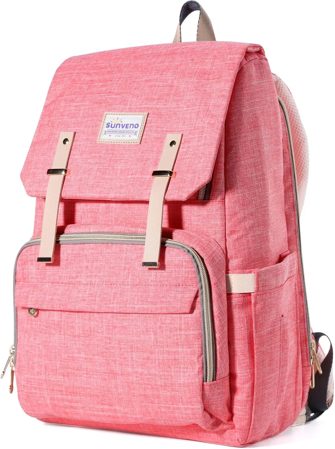 SUNVENO Baby Diaper Bag Backpack Nappy Changing Waterproof Function Organizer Large Stylish Mommy Bag Backpack-Pink