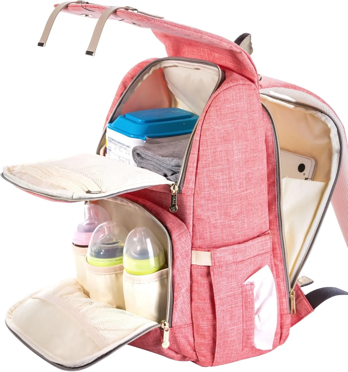 SUNVENO Baby Diaper Bag Backpack Nappy Changing Waterproof Function Organizer Large Stylish Mommy Bag Backpack-Pink